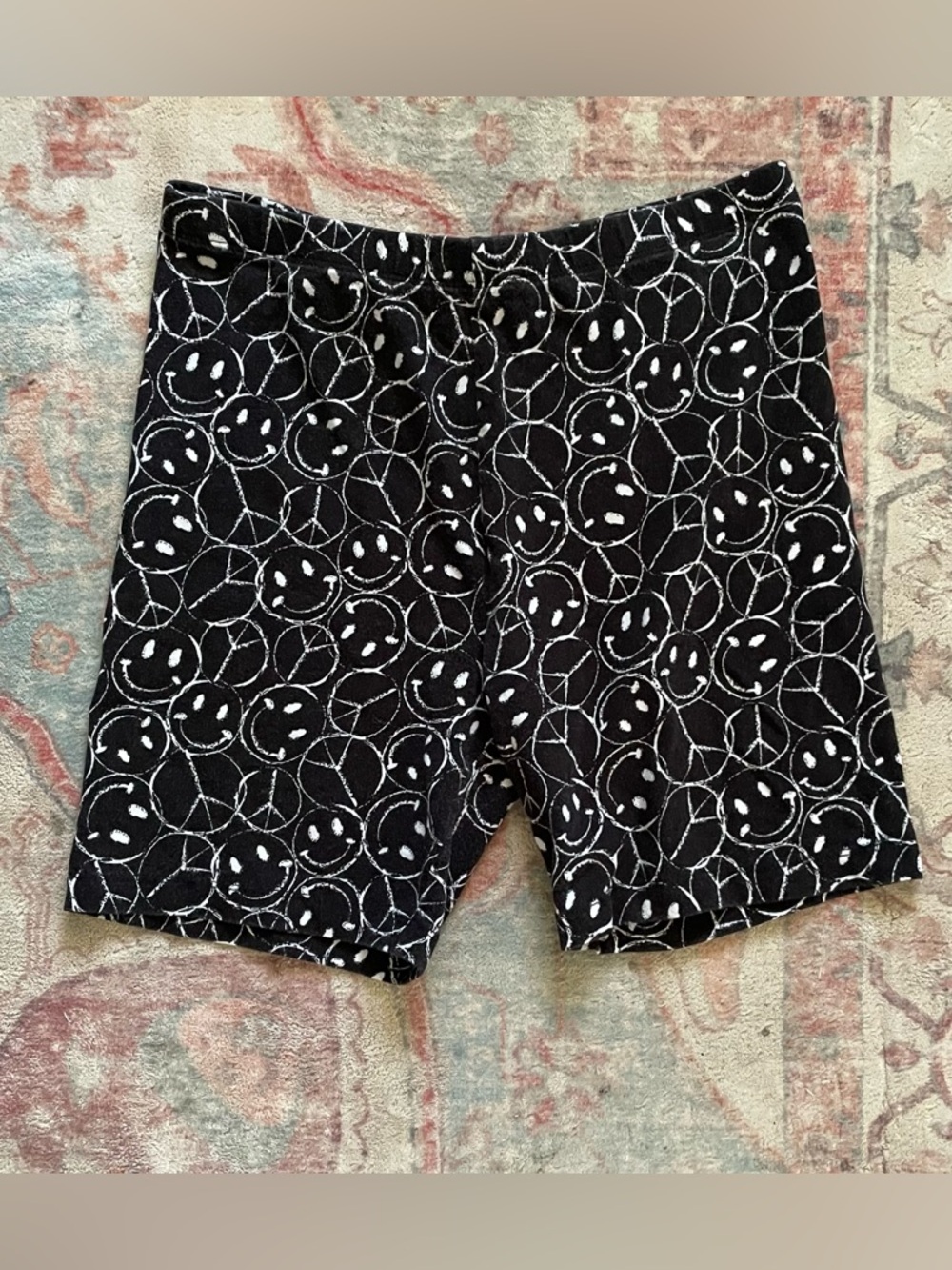 wonder nation Black Knit Shorts with Cream Smiley & Peace Print